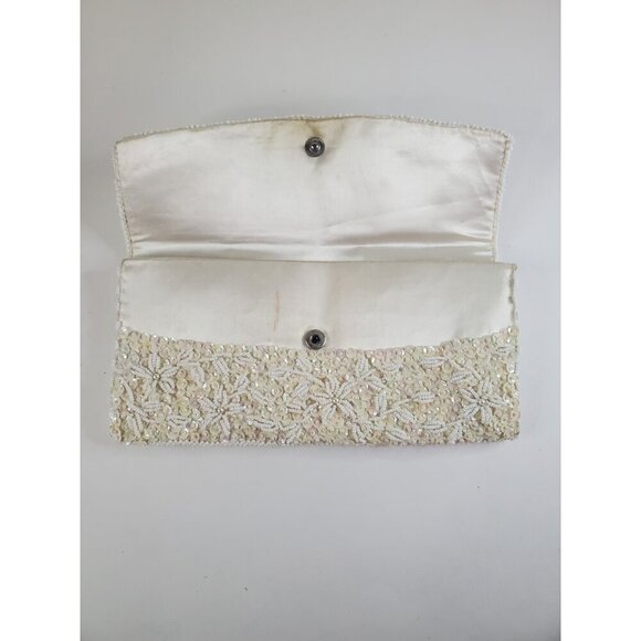 Vtg Handmade Emson Sequin and Beaded Ivory Clutch Made in Hong Kong 9x5 - Picture 14 of 16